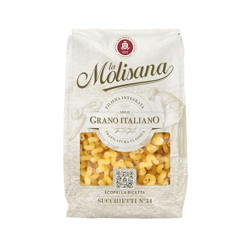 La Molisana - Succhietti n. 34, Pasta Classica da Solo Grano Italiano, Trafilata al Bronzo, Formato Corto Ideale per Minestre e Zuppe, Surface Ruvida e Tenace, Confezione da 500 g