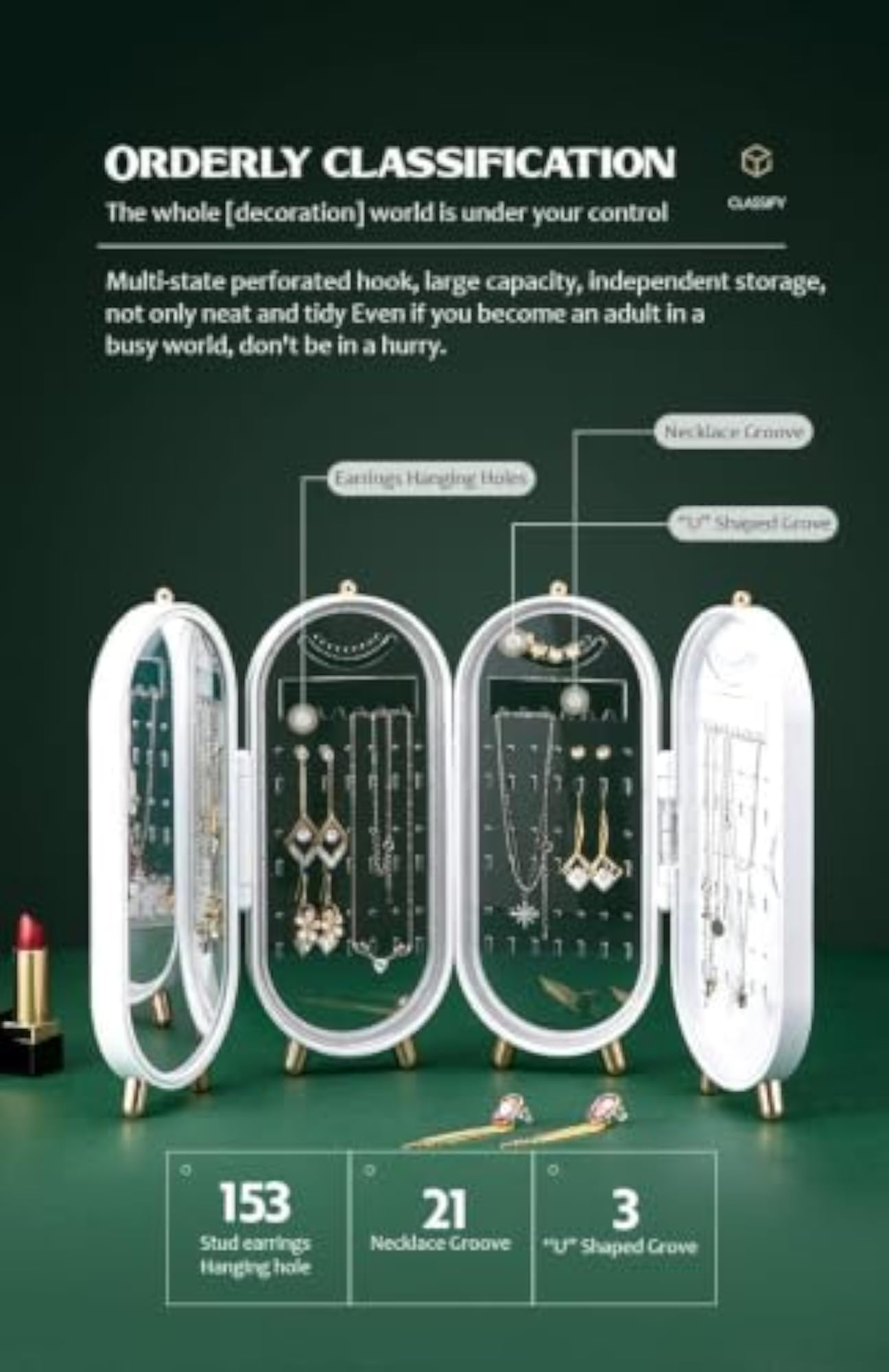 Jewelry Organizer Box with Mirror, 4-Layer Stand