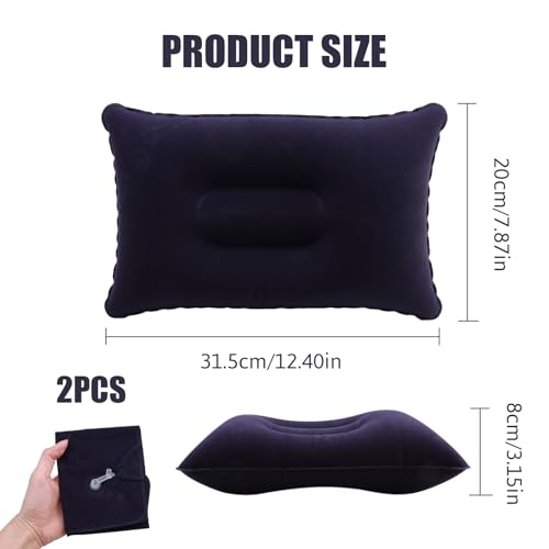 Lot de 2 petits oreillers gonflables portable, résistant à l'eau, ultra léger pour camping, voyage, plage, bronzage, pêche, voiture, avion, bureau – Image 5