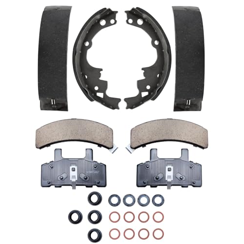 Image of Detroit Axle - 4WD Brake Kit for 1990-2002 GMC Safari Chevrolet Astro | Front Ceramic Brake Pads Rear Semi-Metallic Brakes Shoes 1991 1992 1993 1994 1995 1996 1997 1998 1999 2000 2001 Replacement
