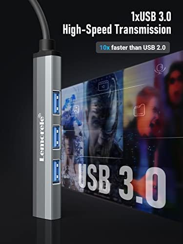 USB Hub, Lemorele 4-Port USB Hubs Ultra Slim USB Data Hub with 3 USB 2.0, 1 USB 3.0 Portable USB Splitter for Laptop usb Extension multi USB port for desk extender Mac Mini/Pro,PC/flash drives/PS5