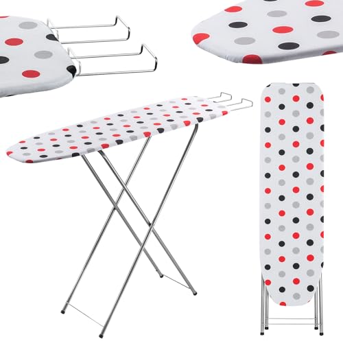 KADAX Asse da Stiro Pieghevole con Regolazione dell'Altezza, Tavola Salvaspazio con Piedini Antiscivolo e Supporto per Ferro (104 x 30 cm, Bianco)