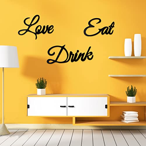 Yiya 3 Pcs Love Drink Eat Wall Decor, Metal Wall Art Sign Metal Kitchen Signs Wall Decor Metal Words Wall Decor Metal Cutout Wall Art For Home Living Room Kitchen Restaurant Supermarket Cafe Bar #TOP16