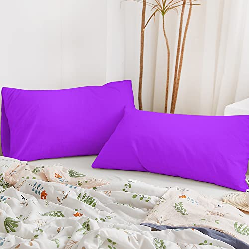 Image of Soft Pillow Covers 20 x 36 Inches - 100% Egyptian Cotton 400 Thread Count Set of 2 Pillow Cover Set Envelope Closure Hotel Quality Pillowcase - Purple