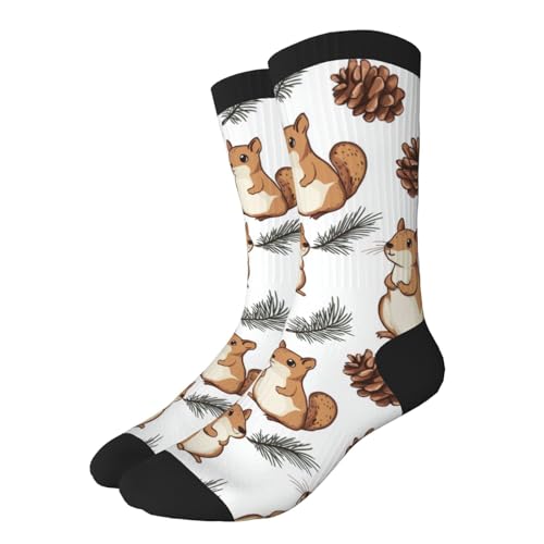 Calcetines A Media Ardillas Y Piñas De Dibujos Animados Calcetines De Trabajo Cómodos Medias De Tubo Medio Transpirables Crew Socks Para Fútbol Running Deportivos 40Cm