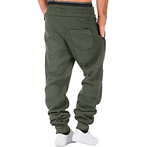 Men's Fleece Cargo Sweatpants Baggy Sweat Pants with Pockets Elastic Waist Drawstring Joggers Trousers4