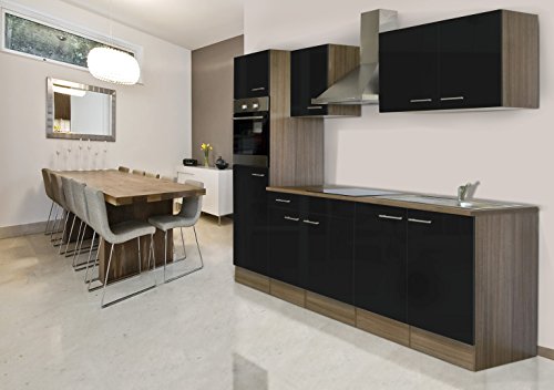 Respekta Oliver Küchenzeile, Holzwerkstoff, Schwarz, 270 cm