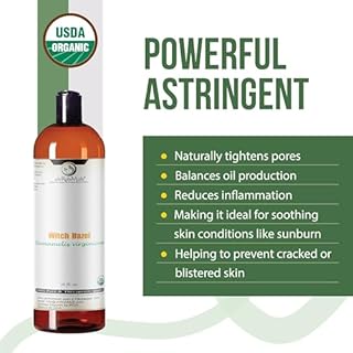 Organic Witch Hazel – 100% Pure Natural USP Astringent with 14% Alcohol | Hamamelis Virginiana Extract for Face, Skin, Hair & Wellness | Bulk & Gallon Options | 16 Fl Oz
