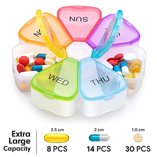 Large Weekly Pill Organizer, OAAO XL 7 Day Portable Pill Box Case Medicine Organizer for Vitamin, Cod Liver Oil, Pills, Supplements-Arthritis Friendly