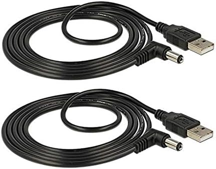 TENINYU USB 2.0 A Male to Right Angled 90 Degree DC 5.5x2.1mm 5 Volt 24AWG DC Barrel Jack Power Cable 3FT (Max 2.5 Ampere Power Cable, Center PIN Positive),2Pack