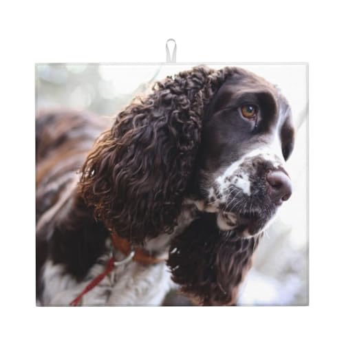 台所水切りマットイングリッシュコッカースパニエル ブラウンホワイトカーリードッグ 速乾吸水マット 食器乾燥マット 丸めて収納 皿置き 速乾性 耐油性 抗菌 消臭 お手入れ簡単 大判 衛生 防カビ 丸めて収納 滑り止め 棚シート46*41cm