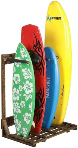 MyGift 4-Ft Tall Rustic Burnt Wood Freestanding Vertical Surfboar...