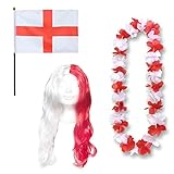 Sonia Originelli Fanset England Blumenkette Fahne Flagge Perücke Langhaar-Locken