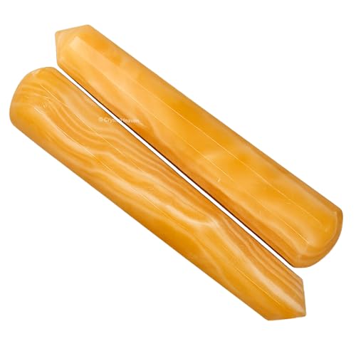 Image of Yellow Calcite Crystal Wand - Pointed Crystal Wand for Energy Healing, Chakra Balancing, Meditation and Home Decor - Crystals and Healing Stones for Gift