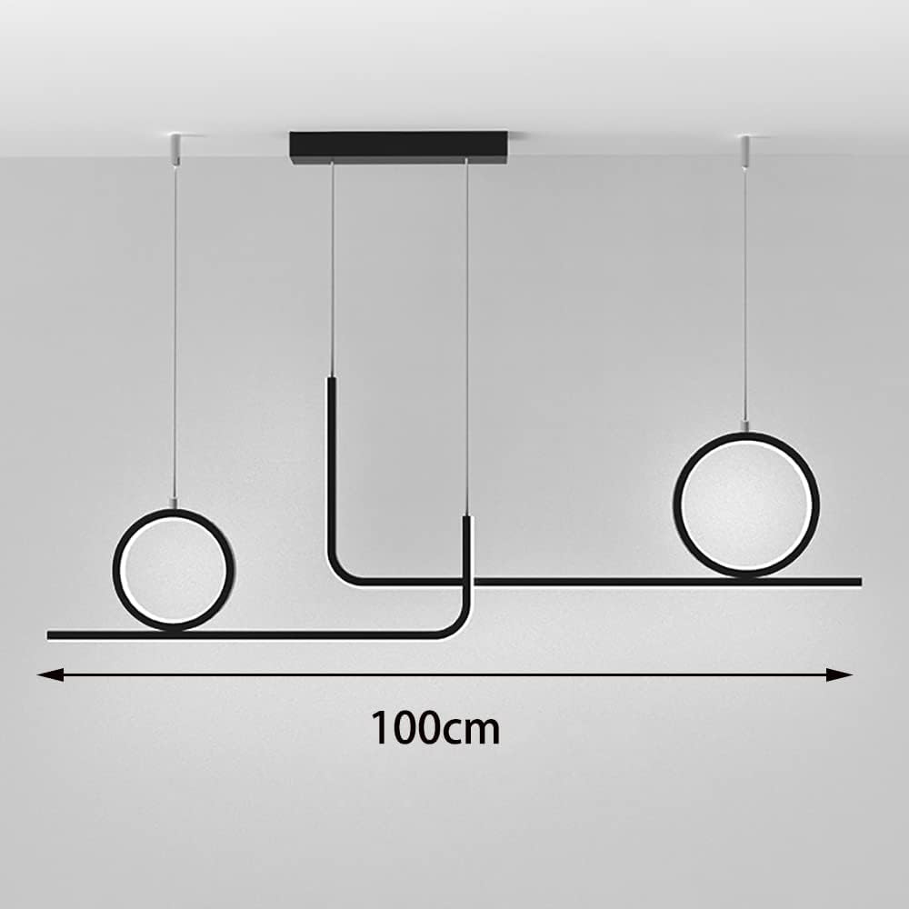 39.4" Slim Long Strip Light, Linear Metal Hanging Lamp with White Acrylic Shade, Dining Room Lighting Suspension Lamps, Modern Led Chandelier, Black Geometric Island Lights/White Light