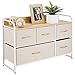 mDesign Wide Dresser Chest with 5 Removable Fabric Drawers - Furniture Storage Unit with Steel Frame and Wood Top for Bedroom, Office, Home Organization - Cream/White