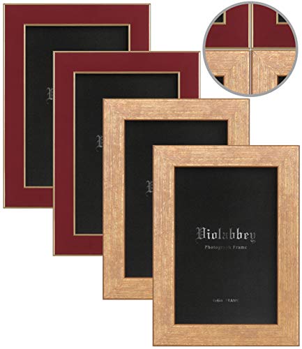 VIOLABBEY 4x6 Picture Frames Set of 4, Colorful Photo Frame Modern Gold+Red