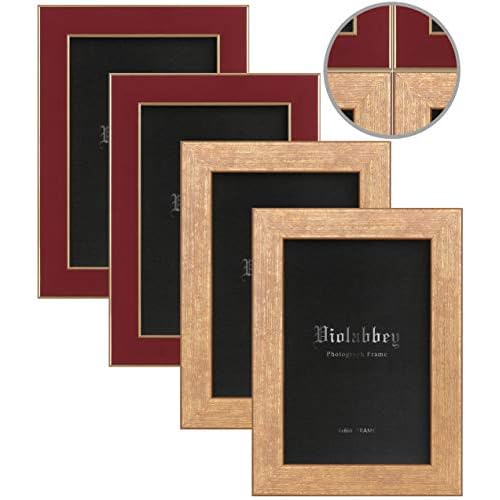 VIOLABBEY 4x6 Picture Frames Set of 4, Colorful Photo Frame of Modern Style, High Definition Tempered Real Glass, Wall Mounted or Tabletop Display (Gold+Red)