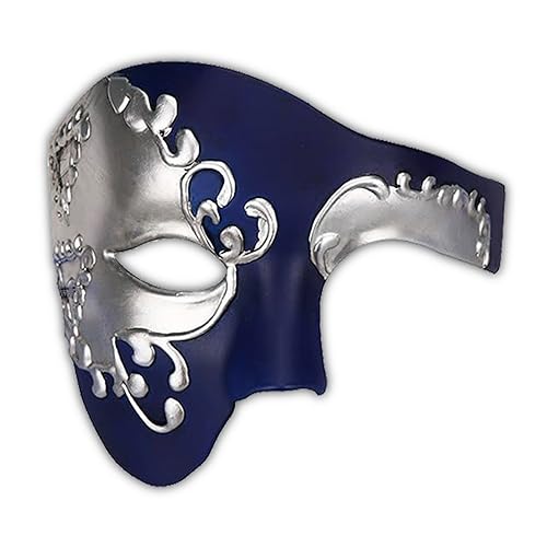 LKITMIUT Mens Mask Masquerade Mask Phantom of The Opera Half Face Mask Half Face Halloween Costume Party Mask Mardi Gras Mask (Blue&Silver)