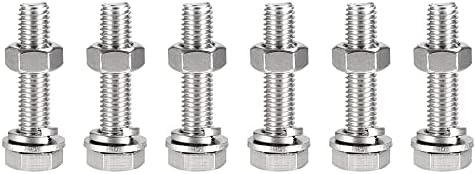 sourcing map M10 x 60mm Hex Head Screws Bolts, Nuts, Flat & Lock Washers Kits, 304 Stainless Steel Fully Thread Hexagon Bolts 6 Sets