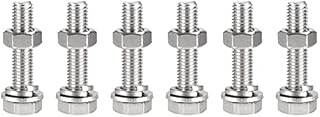 sourcing map M10 x 60mm Hex Head Screws Bolts, Nuts, Flat & Lock Washers Kits, 304 Stainless Steel Fully Thread Hexagon Bolts 6 Sets