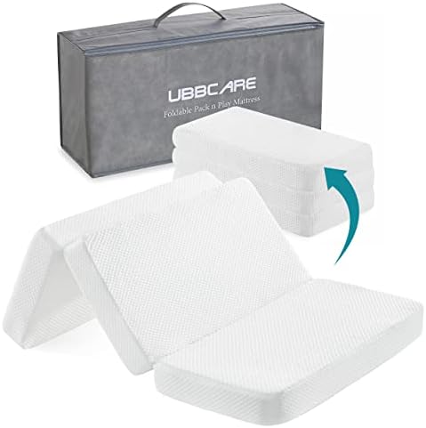 UBBCARE Pack and Play Mattress, Portable Memory Foam Play Yard Mattress, 38 x 26 x 3 Inches Travel Mattress for Baby, Washable Cover & Storage Bag