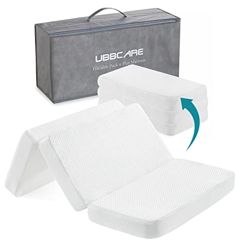 Image of UBBCARE Pack and Play Mattress, Portable Memory Foam Play Yard Mattress, Travel Mattress for Baby, Washable Cover & Storage Bag