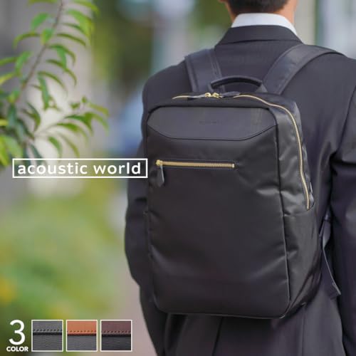acousticworld アコースティックワールド SKY WALK-Air awb00108 日本製 撥水 軽量リュックサック A4対応 中空糸ナイロン×本革 メンズ レディース ビジネス 通勤 通学 (ネイビー/ブラウン)