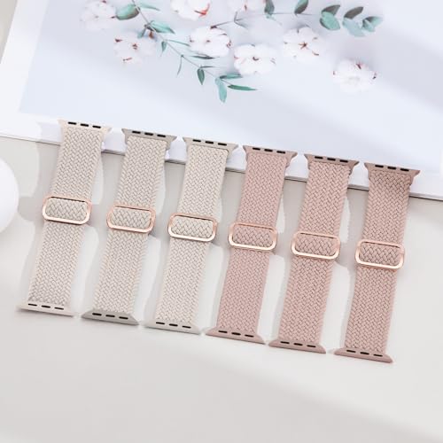 Image of 6 Pack Braided Stretchy Bands Compatible with Apple Watch Band 38mm 40mm 41mm 42mm 44mm 45mm 46mm 49mm Women Men, Adjustable Nylon Solo Loop Elastic Straps for iWatch Series 11 10 9 8 7 6 5 4 SE Ultra