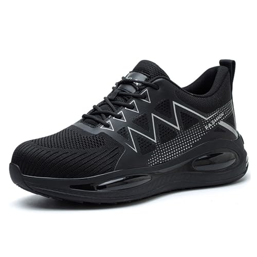 Working Shoes for Men, Sicherheitsschuhe Herren, Arbeitsschuhe Stahlkappenschuhe Safety Shoes ESD Arbeits- & Berufsschuhe Breite Füße Work Schuhe Plateau Arbeitsschutzschuhe Mit Stahlkappe Black 42