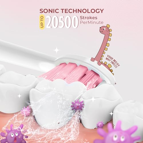 Image of beatXP Jiggle Sonic Electric Toothbrush for Kids with 2 Brush Heads & 3 Cleaning Modes | Rechargeable Electric Toothbrush | 20500 strokes /min with Long Battery Life (Milky White)