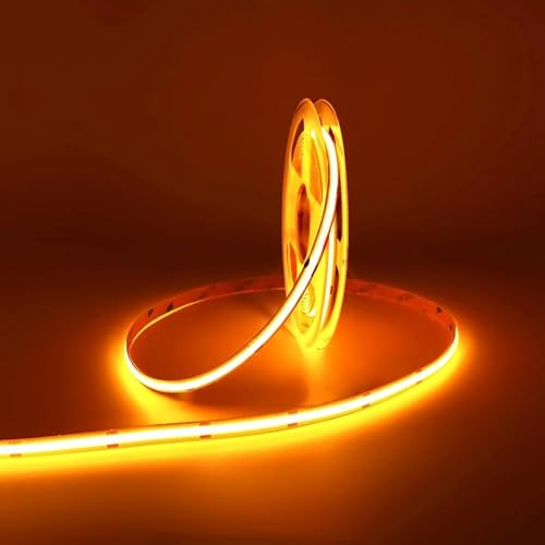 MALIIGAZA 8mm COB LED Strip Light, 5m 12V Golden Yellow Dotless COB Light Strip, 480LEDs/M High Density Dimmable Cuttable LED Light Strip for Indoor Home Decor (Without Power Supply)