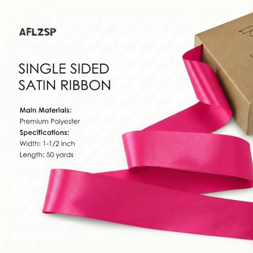 AFLZSP Ribbon for Gift Wrapping, Hot Pink Satin Roll for Bows & Eternal Flower Making, Father's Day Decoration, 1-1/2 Inch x 50 Yds. — view 2
