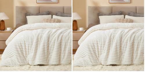 Image of BEDELITE Fleece Queen Comforter Set -Super Soft & Warm Fluffy Cream White Bedding, Luxury Fuzzy Heavy Bed Set for All Season with 2 Pillow Cases (Pack of 2)