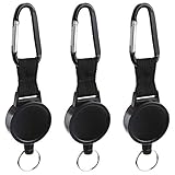 3 PCS Schlüsselrolle Schlüsselanhänger Ausziehbar Mit Karabiner Heavy Duty Einziehbare Schlüsselkette Schlüsselband Stahldrahtseil 60 cm Schwarz