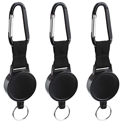 Porte-clés Rétractable 61cm Câble d'acier Porte Clé Retractable Longe Extensible Key Chain Heavy Duty Noir 3 Pièces Cover