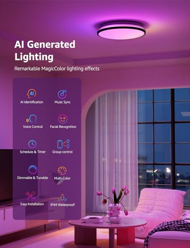 Lepro AI Smart Deckenlampe T1, Spracherkennung/Musik Sync, Deckenleuchte Dimmbar RGBCCT 24W 1800LM IP44 Wasserdicht, Personalisierter KI-Lichtdesigner, WiFi & Bluetooth, Kompatibel mit Alexa/Google