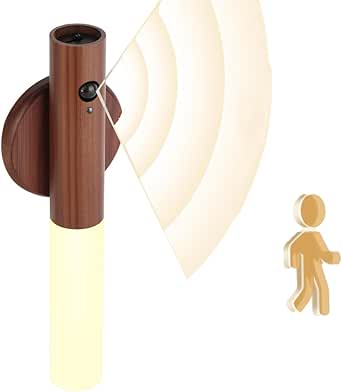 LANDGOO Rechargeable Wooden Motion Sensor Night Lights – Magnet Mount, 120° Detection, 15s Auto-Off, For Hallway, Bedroom, Bathroom (Walnut, 2-Pack)