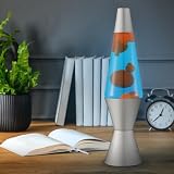 LAVA® - Lampa Lava 2117, pomarańczowy wosk, niebieska ciecz, srebrna podstawa i czapka, oryginalna 14,5 cal lampa ruchowa marki LAVA®