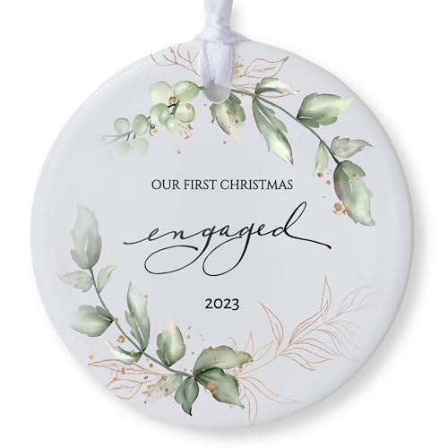 Our First Christmas Engaged 2023 Ornament, Engagement Gift for Couple, Floral Design Engagement Ornament, Christmas Keepsake Gift