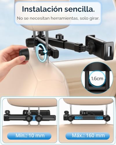 Soporte tablet coche reposacabezas giratorio 360 con brazo extensible ajustable 8