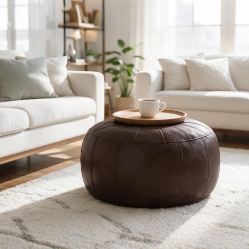 Thgonwid Unstuffed Moroccan Ottoman Pouf Cover, Ottoman Footstool Storage Solution, Bean Bag Chair, Foot Rest, Deep Coffee by Thgonwid - Used condition - Image 7
