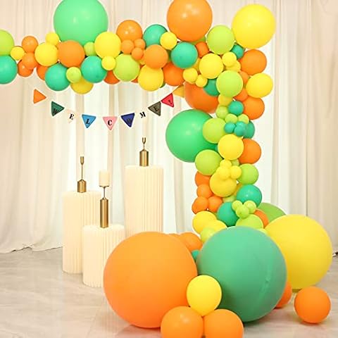142Pcs DIY Balloon Garland Arch Kit with Green Balloons,Orange balloons,Yellow Balloons for Baby shower Bridal Shower Prom Wedding Graduation Birthday Party Decorations Cover