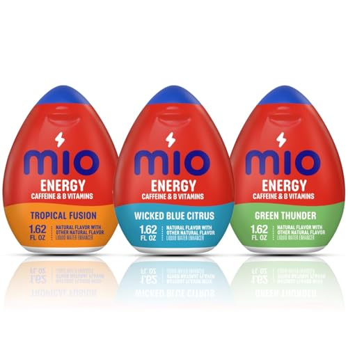 Image of Mio Energy Water Enhancer Variety Pack, 1.62 fl oz, 3 Flavors (Tropical Fusion, Wicked Blue Citrus, Green Thunder) with Caffeine and B-Vitamins, Zero Sugar