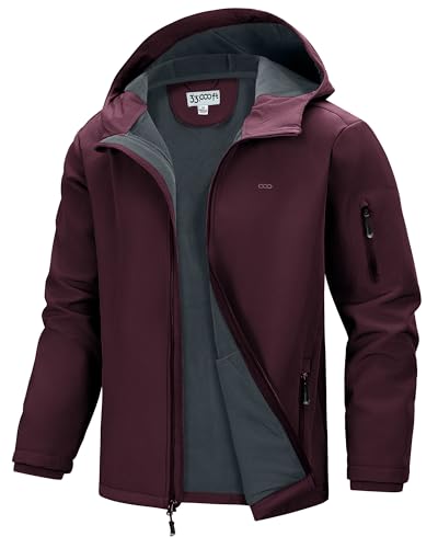 33,000ft Men's Hooded Softshell Jacket Waterproof Lightweight Insulated Windbreaker Fleece Lined Rain Shell Jacket