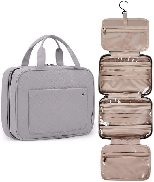 Toiletry Bag Travel Bag with Hanging Hook, Water-resistant Makeup Cosmetic Bag Travel Organizer for Accessories, Full Sized Container (Grey)