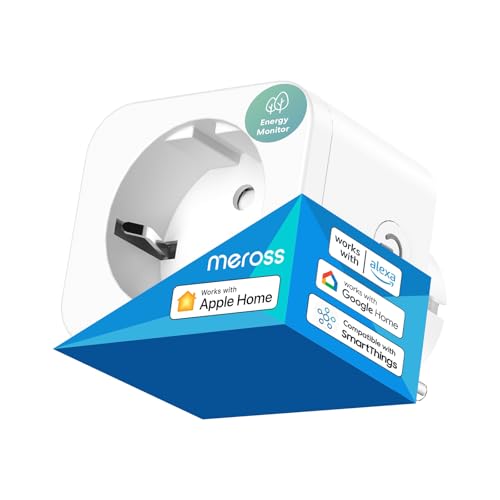 Meross Presa Smart WiFi, Presa Smart HomeKit con Monitoraggio Energia, Presa Intelligente Compatibile con Apple HomeKit, Alexa e Google Home, Controllo Vocale e Remoto, 16A, 2,4GHz, 1 Pezzo