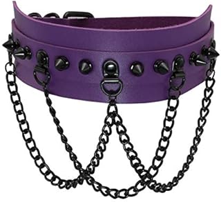 JJDreams Gothic Choker Spike Rivet with 3 Layered Chain Adjustable Punk PU Leather Necklaces Collar