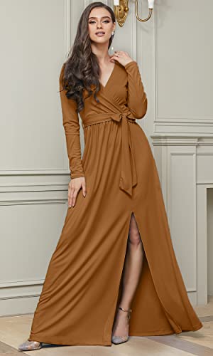 Image of KOH KOH Womens Long Sleeve V-Neck High Slit Cocktail Evening Gown Maxi Dress
