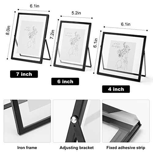 Set Of 3 Glass Photo Frame Collection Simple Metal Geometric Picture Frame Includes 6 X6", 5X 7", 6 X 8" Vertical Glass Frames Square Standing Metal Picture Frames For Pictures Photos Desk Tabletop Display (Black) #TOP2